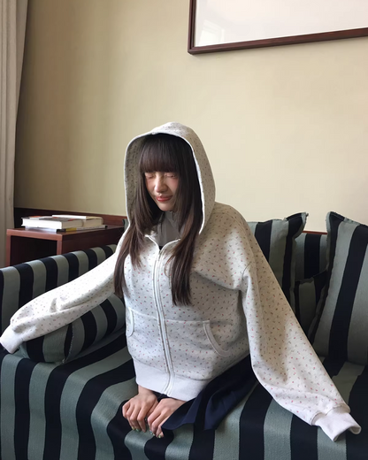 Flower Printed Zip Hoodie BU0177