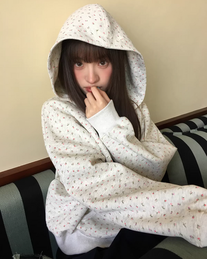 Flower Printed Zip Hoodie BU0177