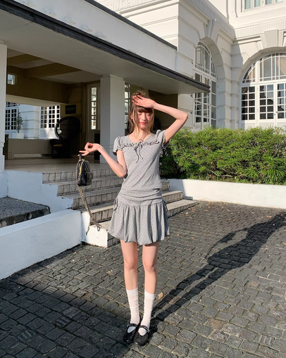 Polka Dots Gray Ribbon T-shirt &  Short Pants BU0178