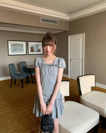 Polka Dots Gray Ribbon T-shirt &  Short Pants BU0178