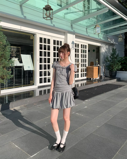 Polka Dots Gray Ribbon T-shirt &  Short Pants BU0178