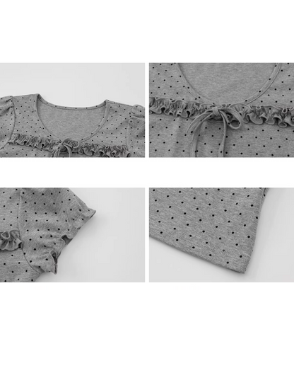 Polka Dots Gray Ribbon T-shirt &  Short Pants BU0178