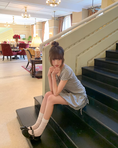 Polka Dots Gray Ribbon T-shirt &  Short Pants BU0178