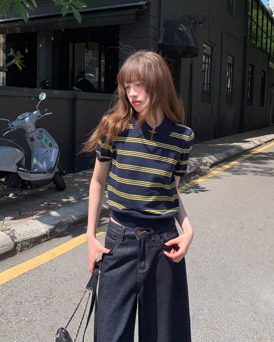 Horizontal stripes Navy Polo Shirt BU0180