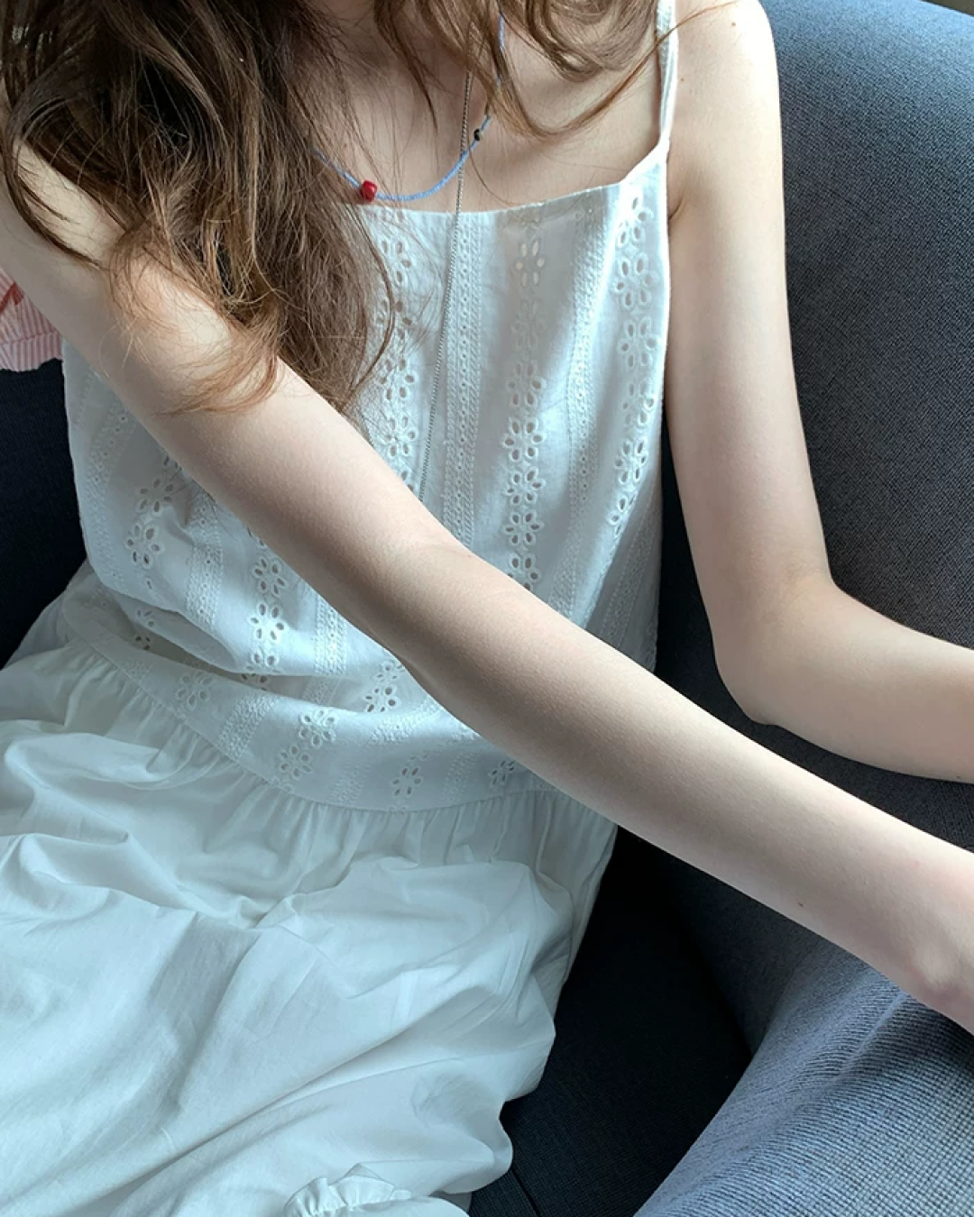 White Long Camisole Dress BU0198