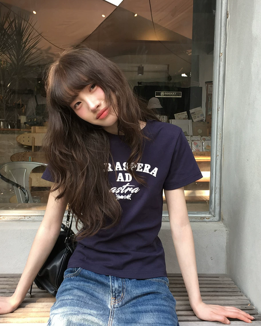 Short Navy Lettering T-shirt BU0206