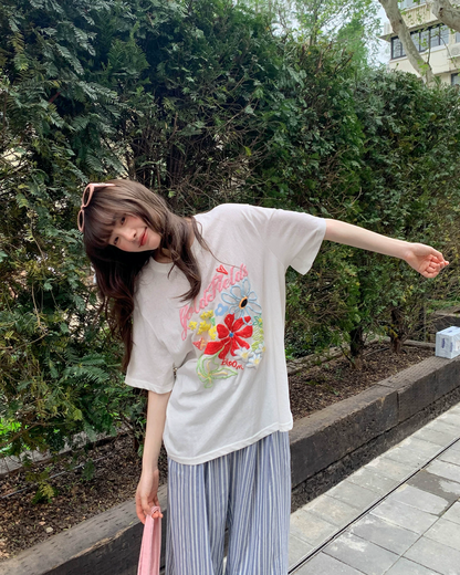 Flower Embroidery T-shirt BU0208