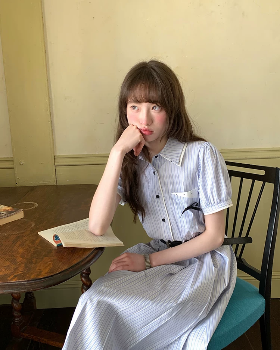 Stripe Chest Ribbon Shirt Dress BU0211