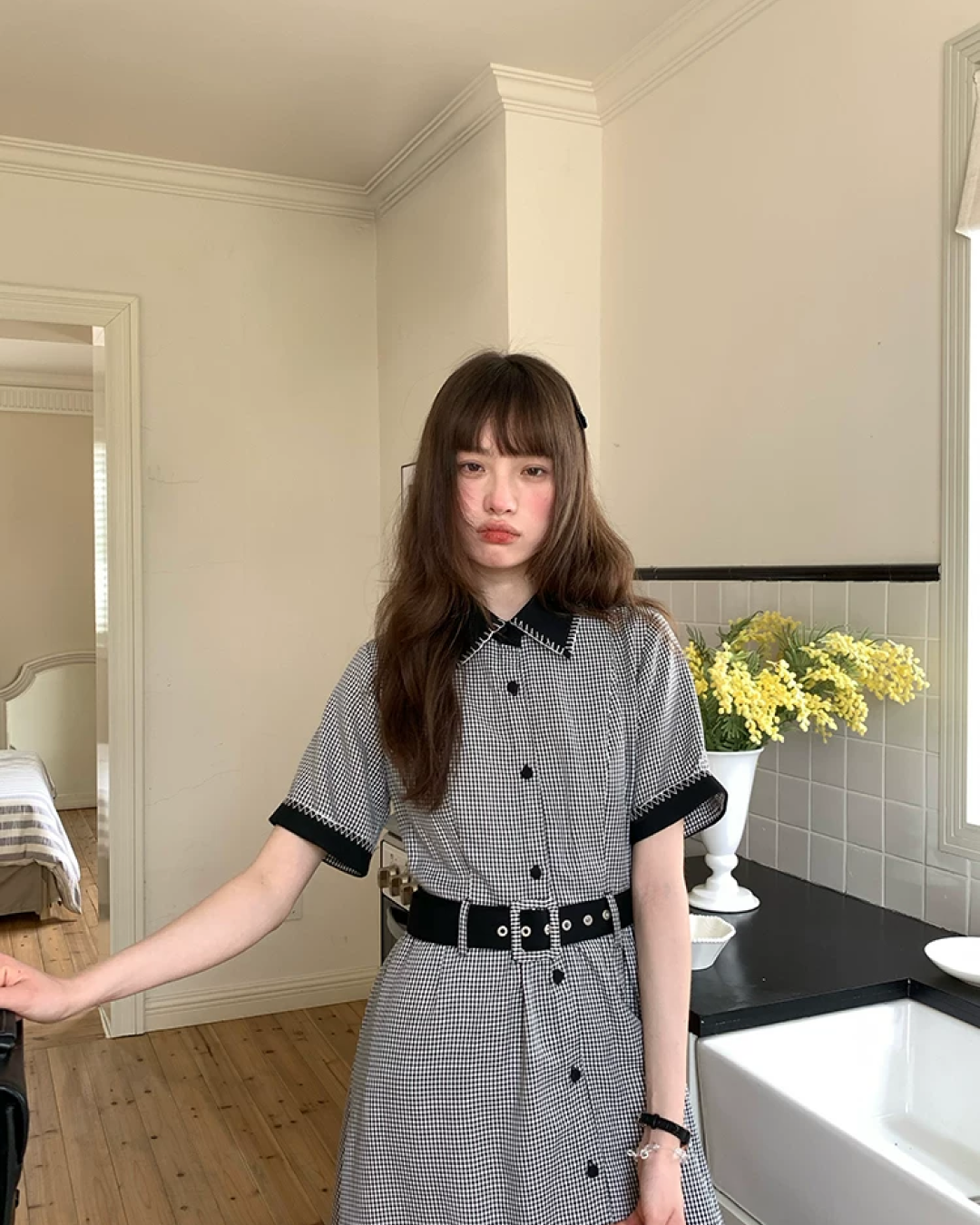 Bicolor Stitch Shirt Dress BU0212