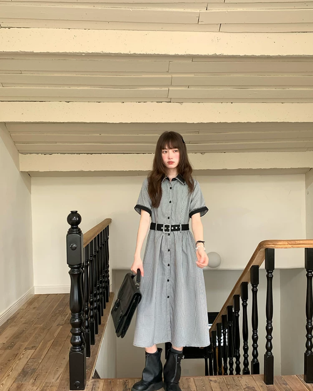 Bicolor Stitch Shirt Dress BU0212