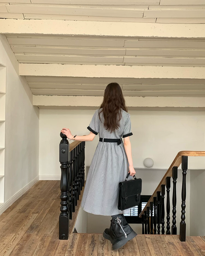 Bicolor Stitch Shirt Dress BU0212