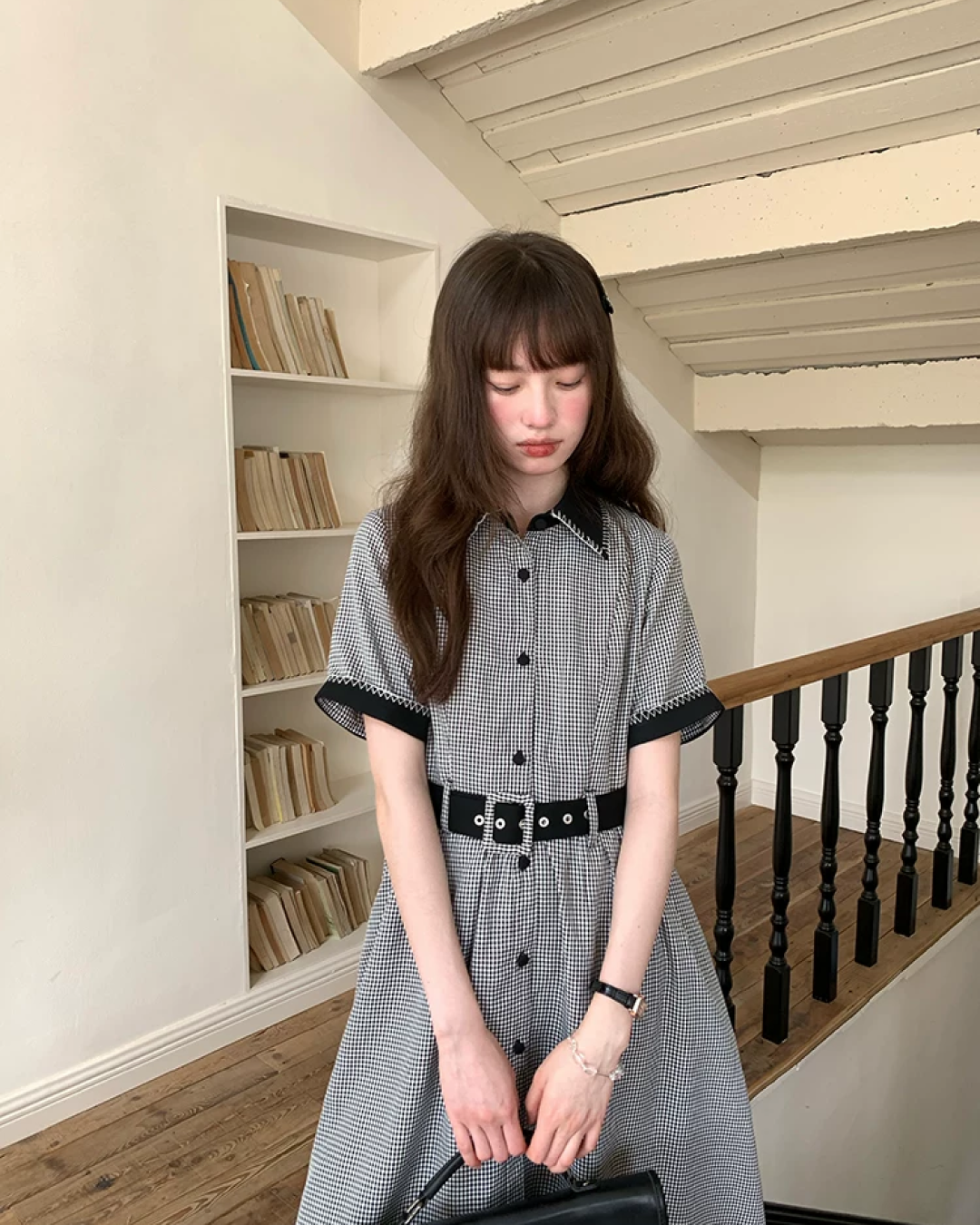 Bicolor Stitch Shirt Dress BU0212
