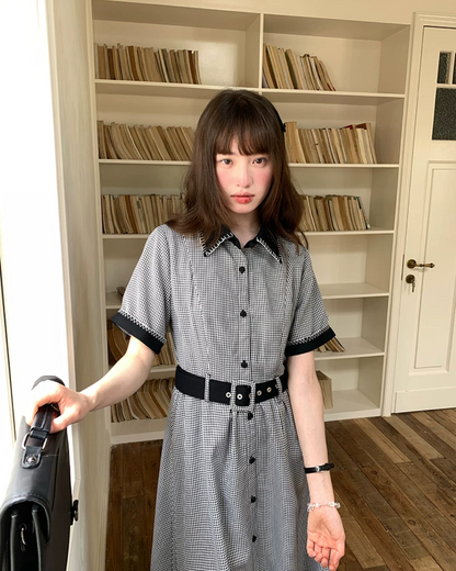 Bicolor Stitch Shirt Dress BU0212