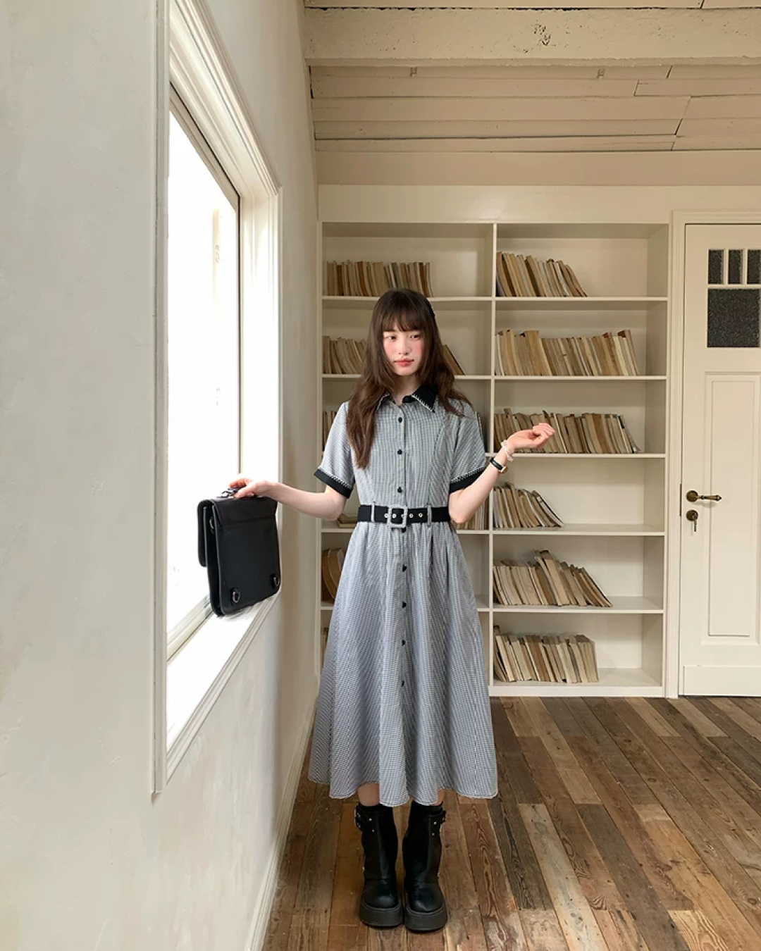Bicolor Stitch Shirt Dress BU0212