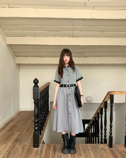 Bicolor Stitch Shirt Dress BU0212