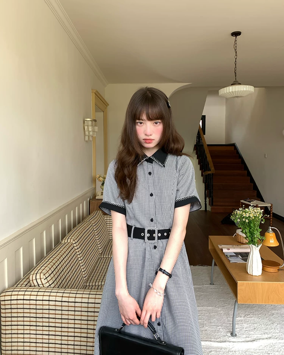 Bicolor Stitch Shirt Dress BU0212
