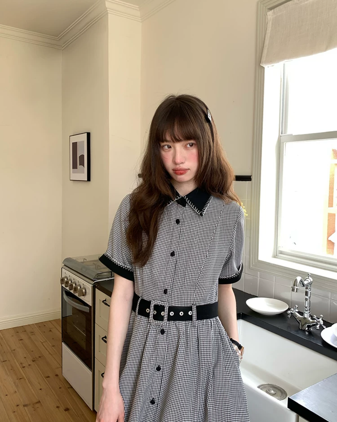 Bicolor Stitch Shirt Dress BU0212