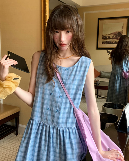 Plaid Pattern Long Dress BU0213