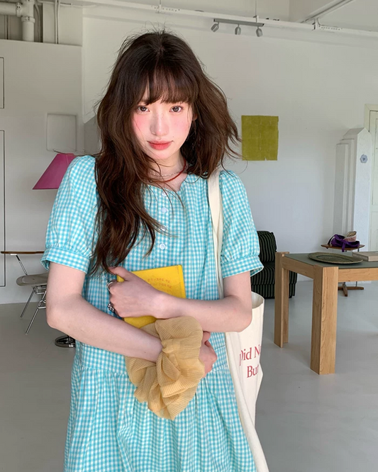 Green Plaid Pattern Long Dress BU0216
