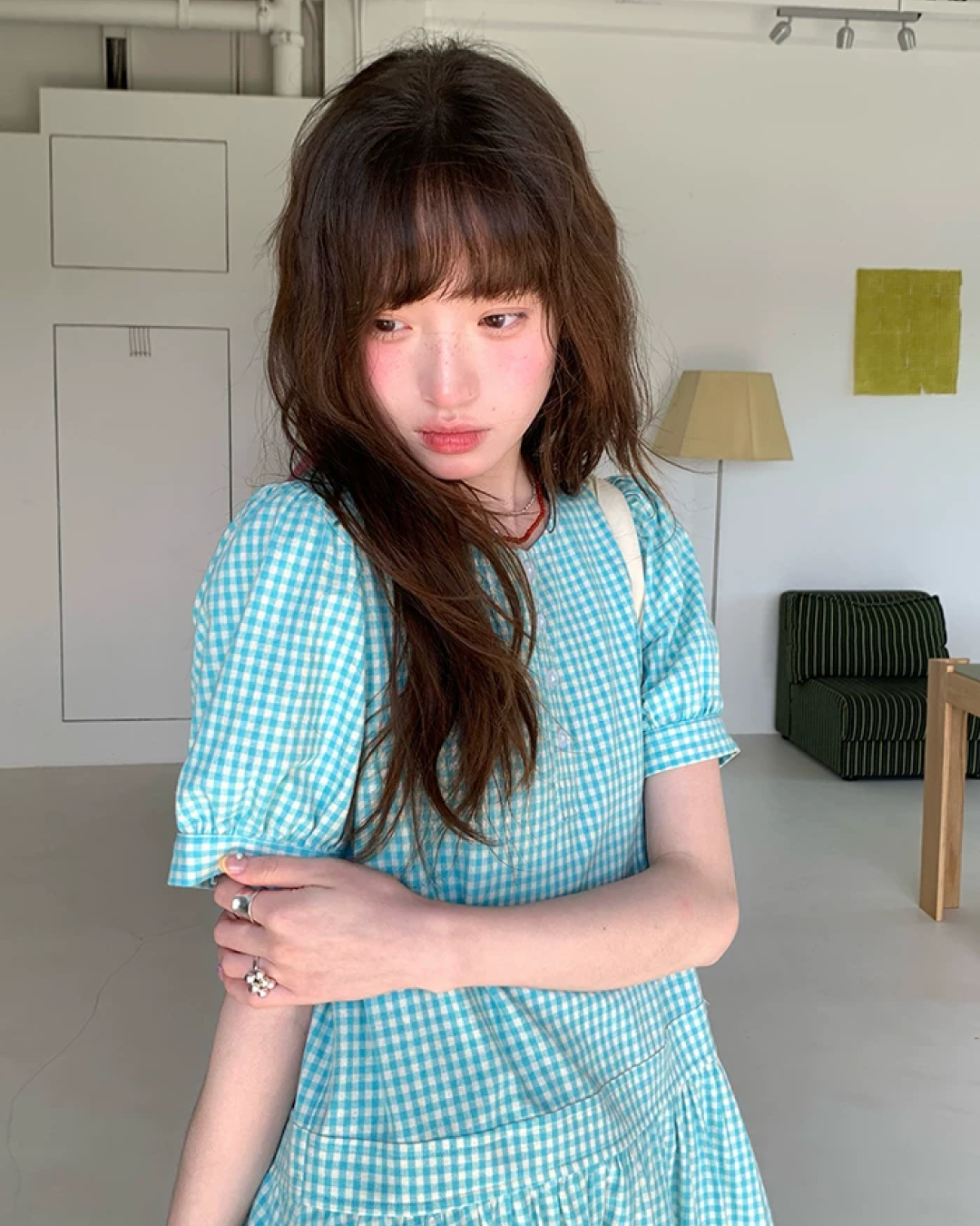 Green Plaid Pattern Long Dress BU0216