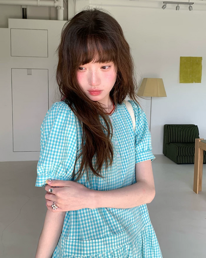 Green Plaid Pattern Long Dress BU0216