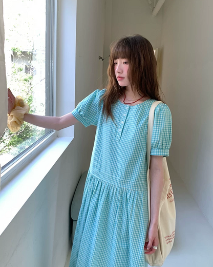 Green Plaid Pattern Long Dress BU0216