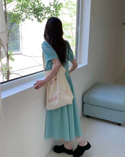 Green Plaid Pattern Long Dress BU0216