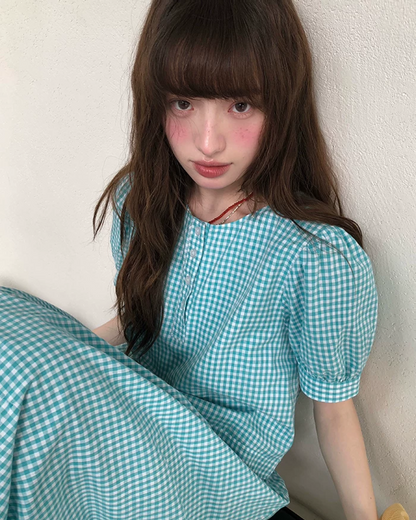 Green Plaid Pattern Long Dress BU0216