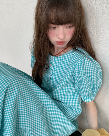 Green Plaid Pattern Long Dress BU0216