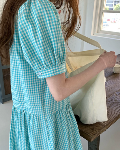 Green Plaid Pattern Long Dress BU0216