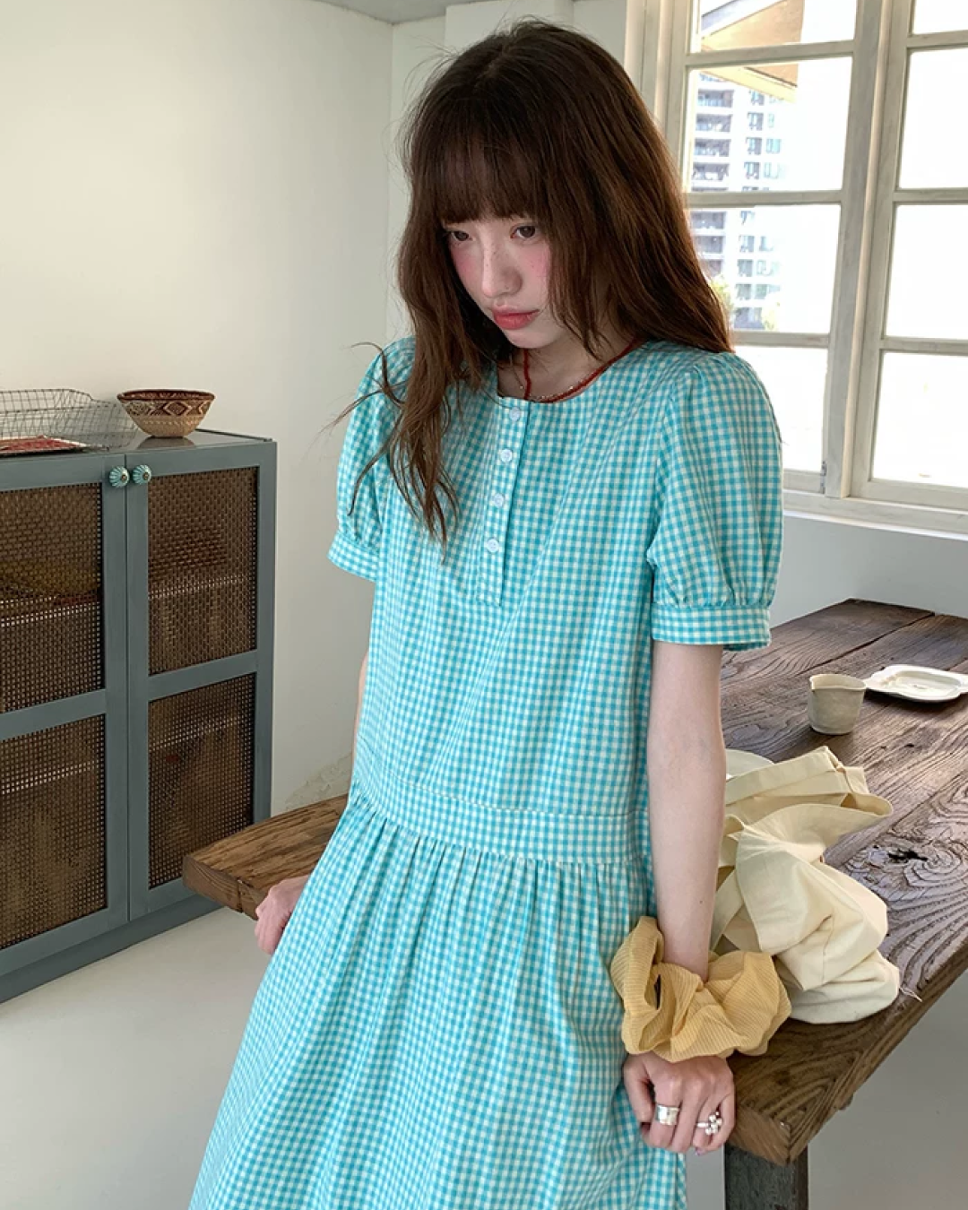 Green Plaid Pattern Long Dress BU0216