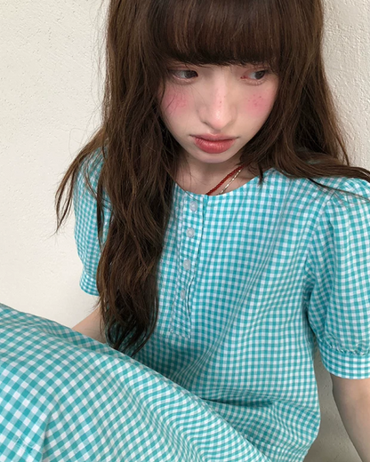 Green Plaid Pattern Long Dress BU0216