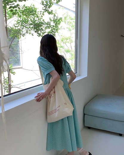 Green Plaid Pattern Long Dress BU0216