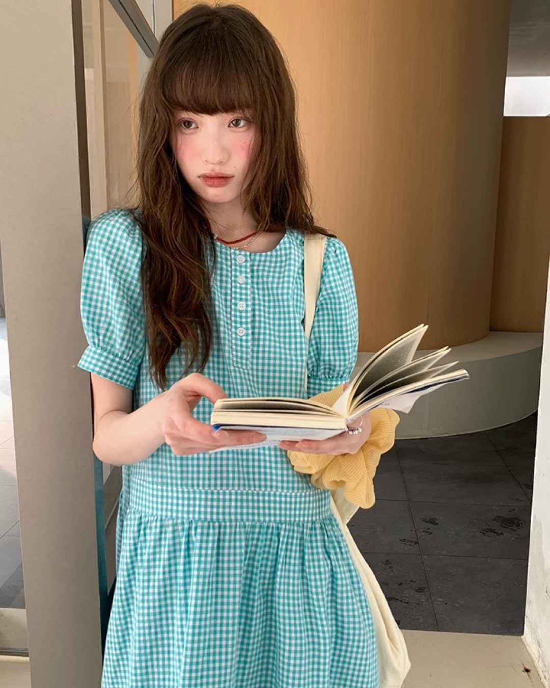 Green Plaid Pattern Long Dress BU0216