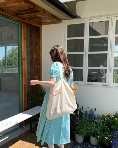 Green Plaid Pattern Long Dress BU0216
