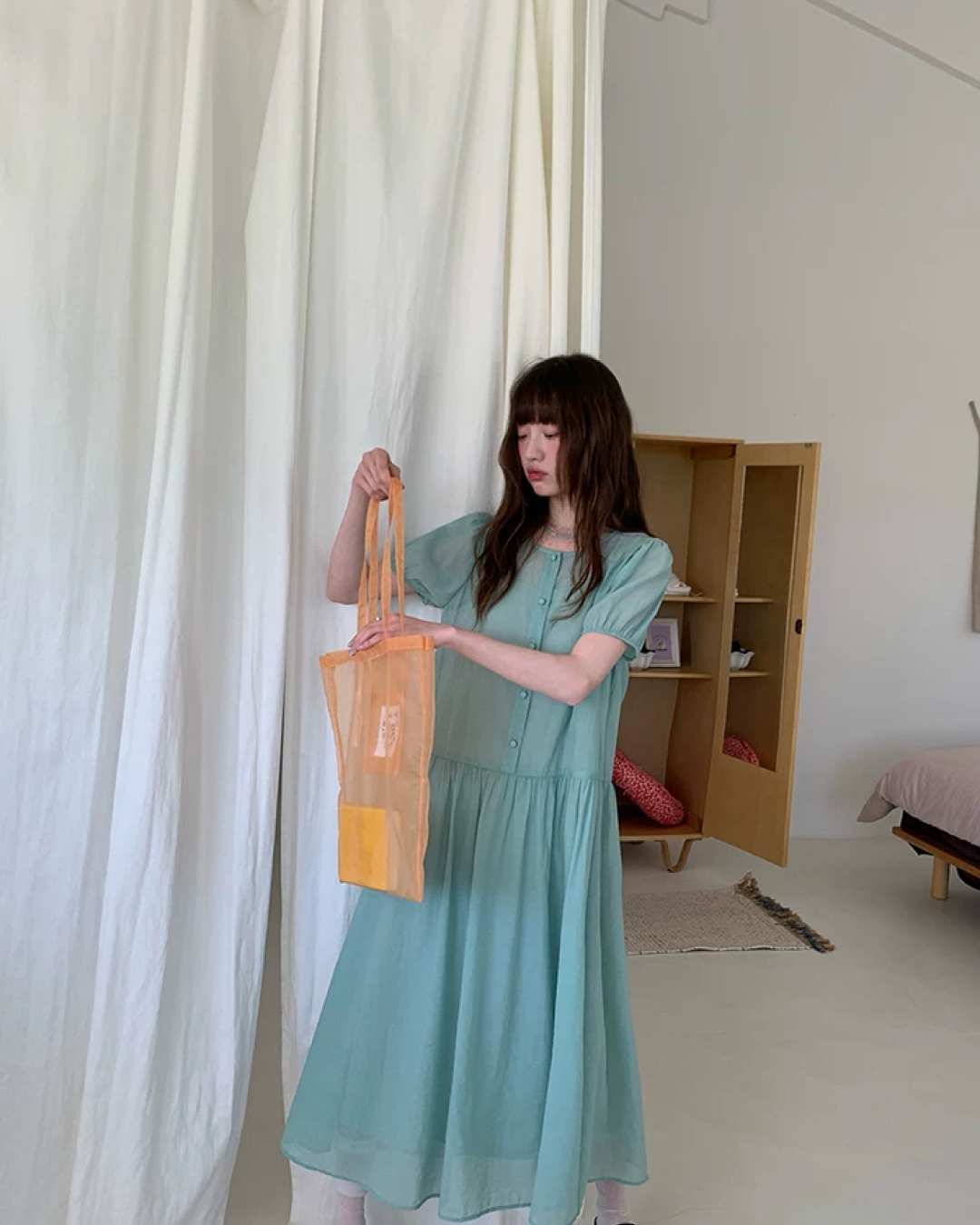 Button Short Sleeve Long Dress BU0217