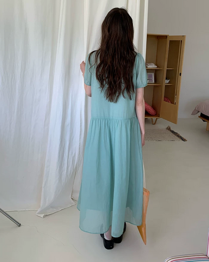 Button Short Sleeve Long Dress BU0217