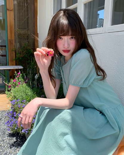 Button Short Sleeve Long Dress BU0217