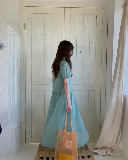 Button Short Sleeve Long Dress BU0217