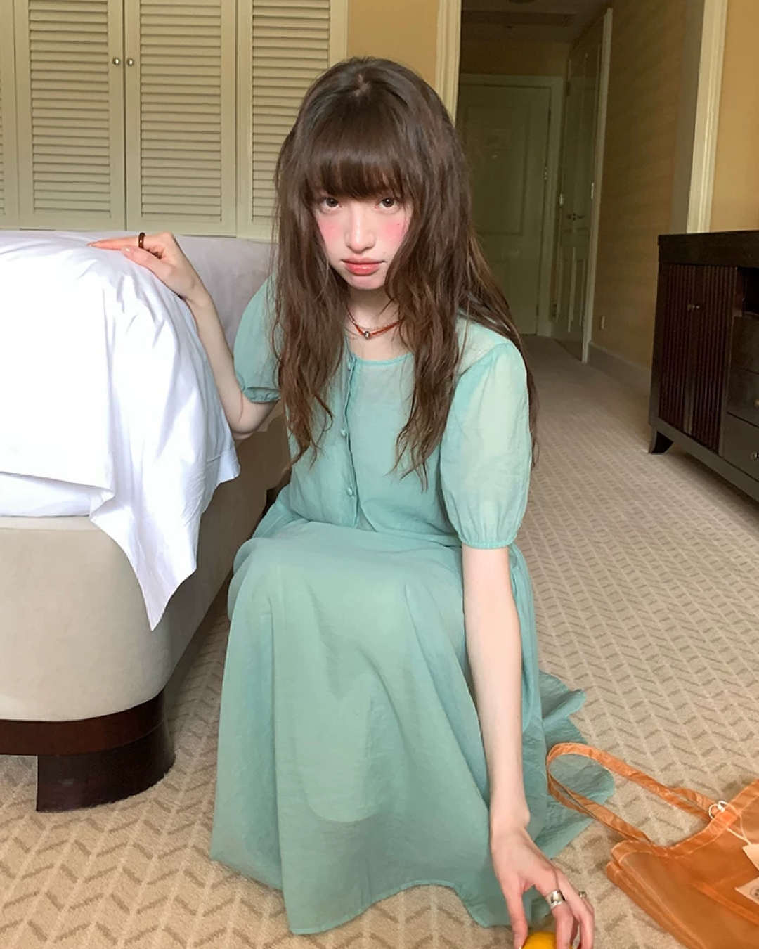 Button Short Sleeve Long Dress BU0217