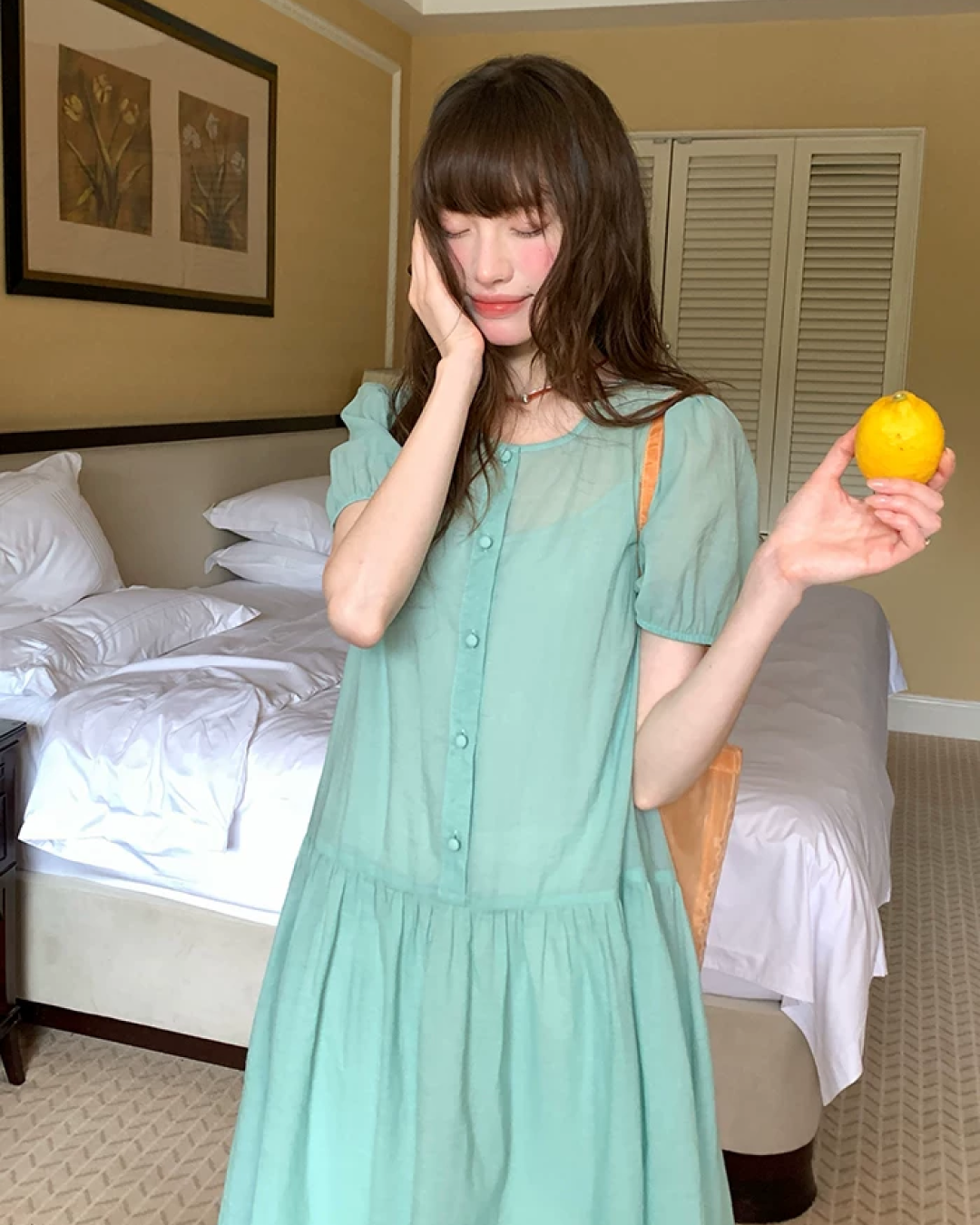 Button Short Sleeve Long Dress BU0217