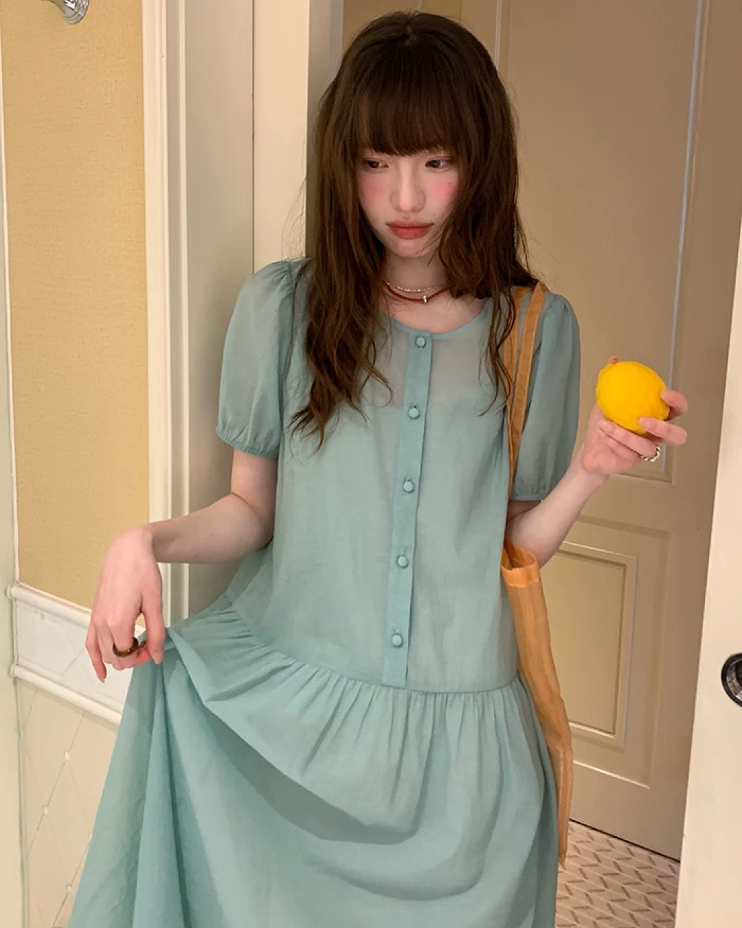 Button Short Sleeve Long Dress BU0217