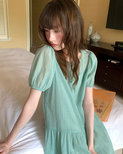 Button Short Sleeve Long Dress BU0217