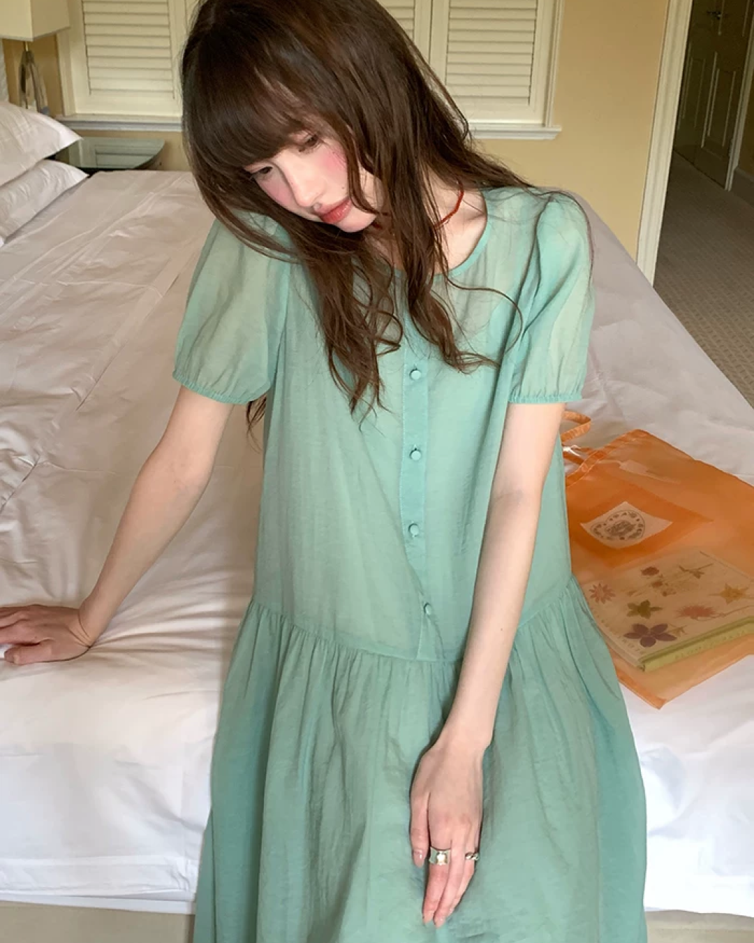 Button Short Sleeve Long Dress BU0217
