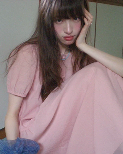 Button Short Sleeve Long Dress BU0217
