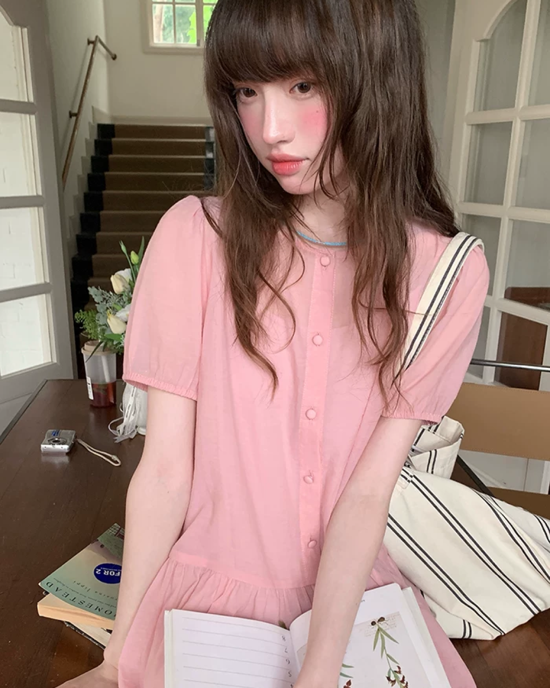 Button Short Sleeve Long Dress BU0217