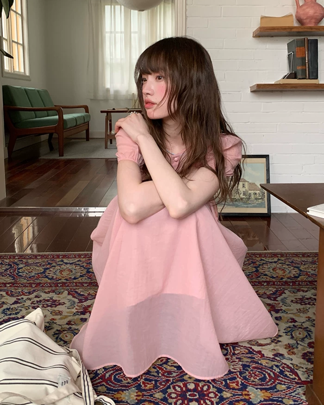 Button Short Sleeve Long Dress BU0217
