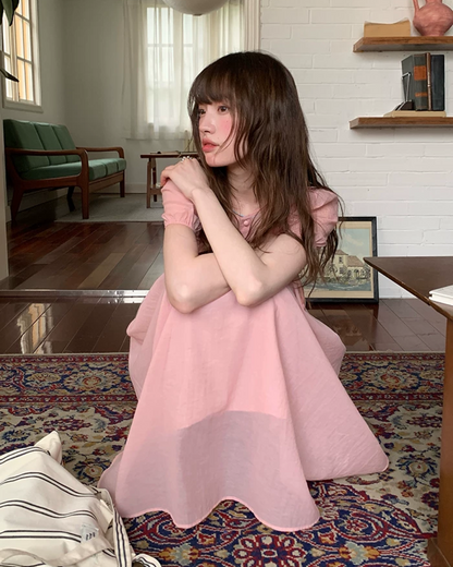 Button Short Sleeve Long Dress BU0217