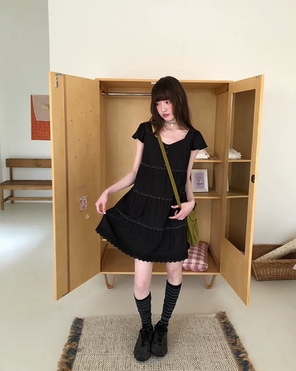 Hem Lace Short Dress BU0218