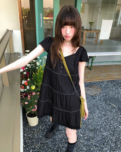 Hem Lace Short Dress BU0218